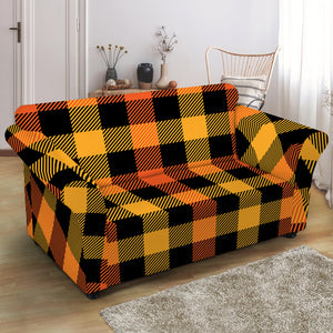 Orange And Black Buffalo Plaid Print Loveseat Slipcover