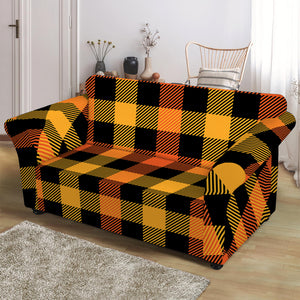 Orange And Black Buffalo Plaid Print Loveseat Slipcover