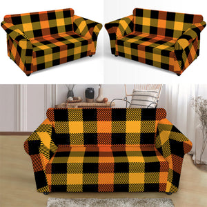 Orange And Black Buffalo Plaid Print Loveseat Slipcover