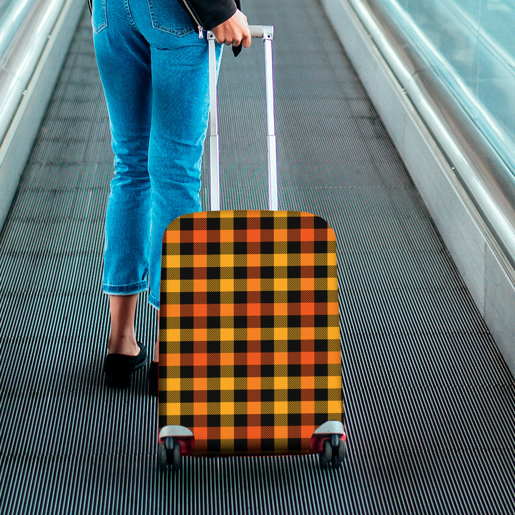Orange And Black Buffalo Plaid Print Luggage Cover
