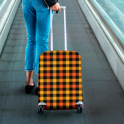Orange And Black Buffalo Plaid Print Luggage Cover