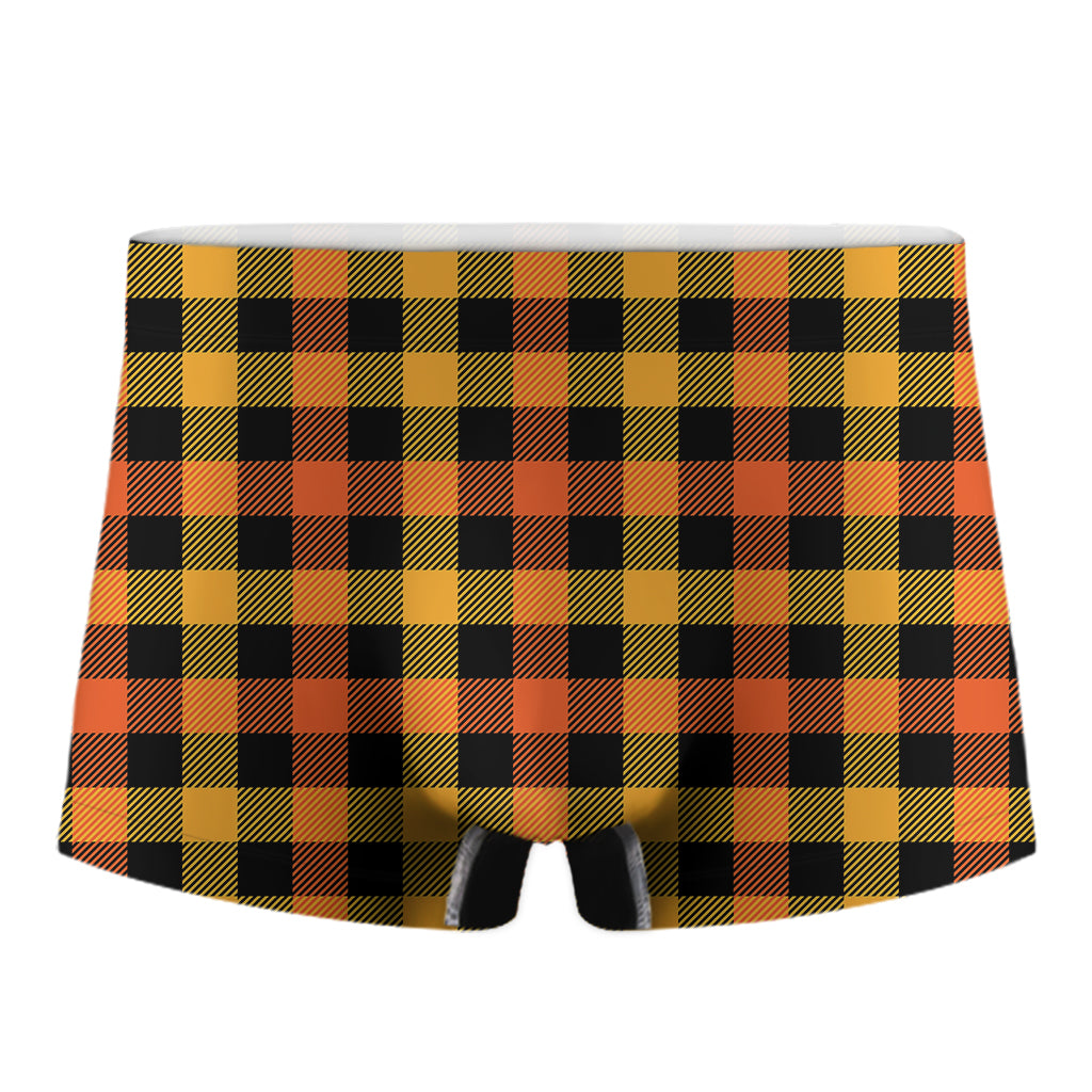 Orange And Black Buffalo Plaid Print Men's Boxer Briefs
