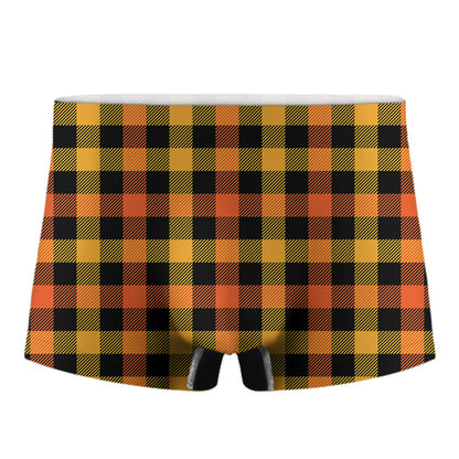 Orange And Black Buffalo Plaid Print Men's Boxer Briefs