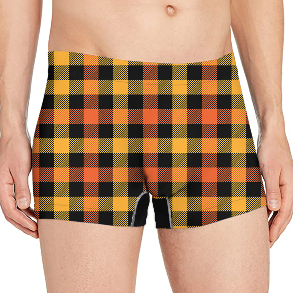 Orange And Black Buffalo Plaid Print Men's Boxer Briefs