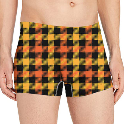 Orange And Black Buffalo Plaid Print Men's Boxer Briefs