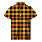 Orange And Black Buffalo Plaid Print Men's Short Sleeve Shirt