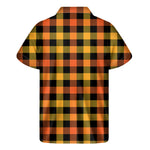Orange And Black Buffalo Plaid Print Men's Short Sleeve Shirt