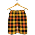 Orange And Black Buffalo Plaid Print Men's Shorts