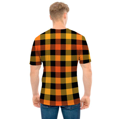 Orange And Black Buffalo Plaid Print Men's T-Shirt