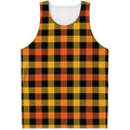Orange And Black Buffalo Plaid Print Men's Tank Top