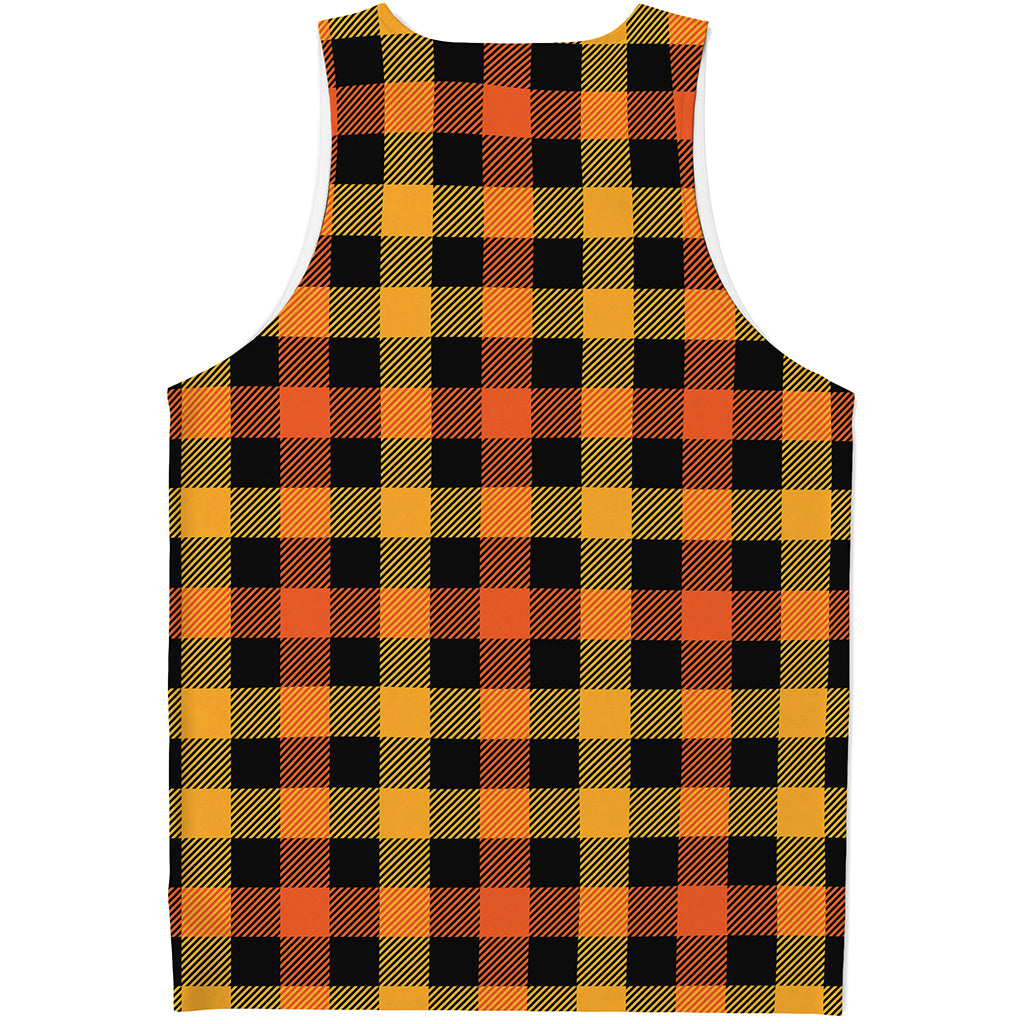 Orange And Black Buffalo Plaid Print Men's Tank Top