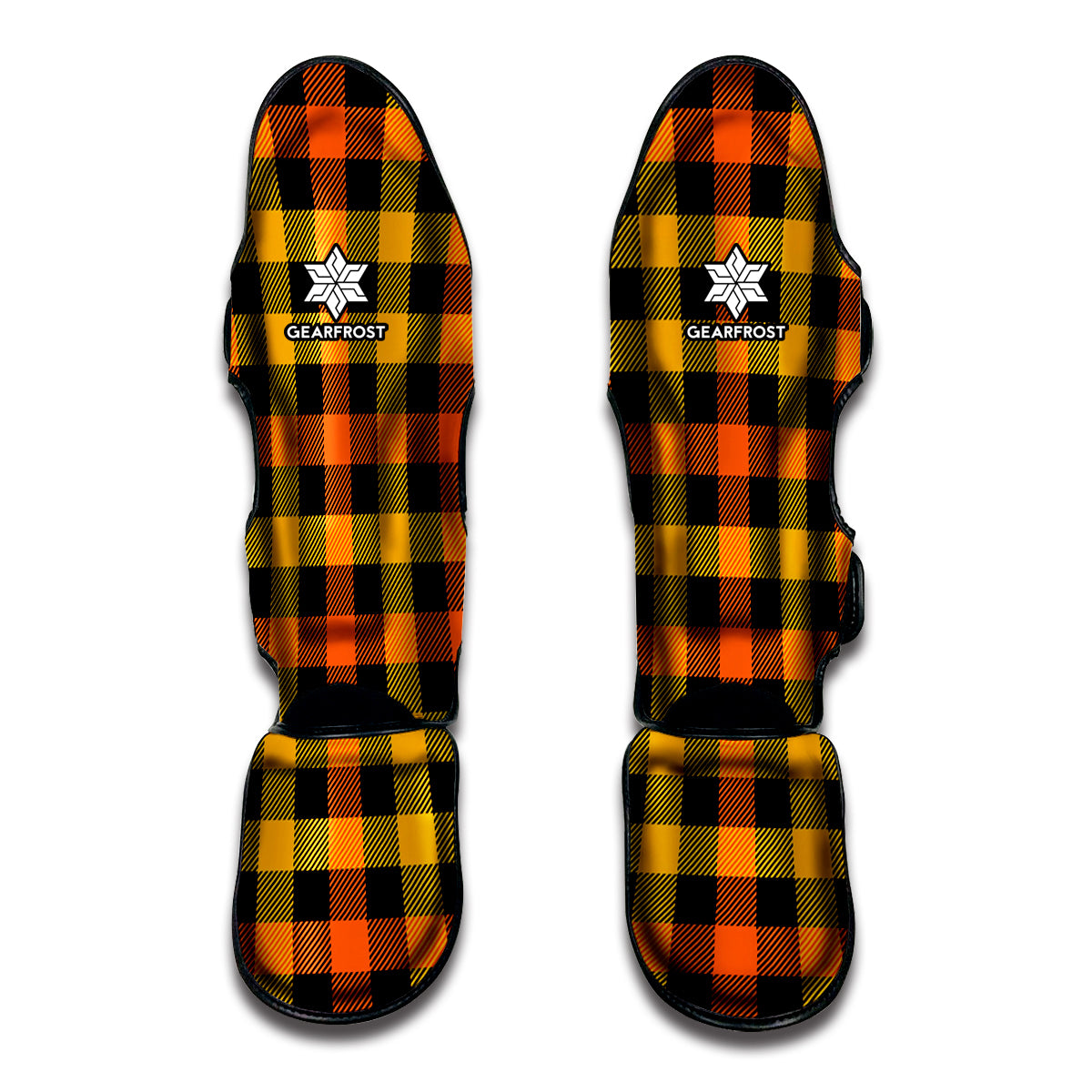 Orange And Black Buffalo Plaid Print Muay Thai Shin Guard
