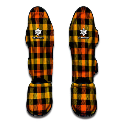 Orange And Black Buffalo Plaid Print Muay Thai Shin Guard