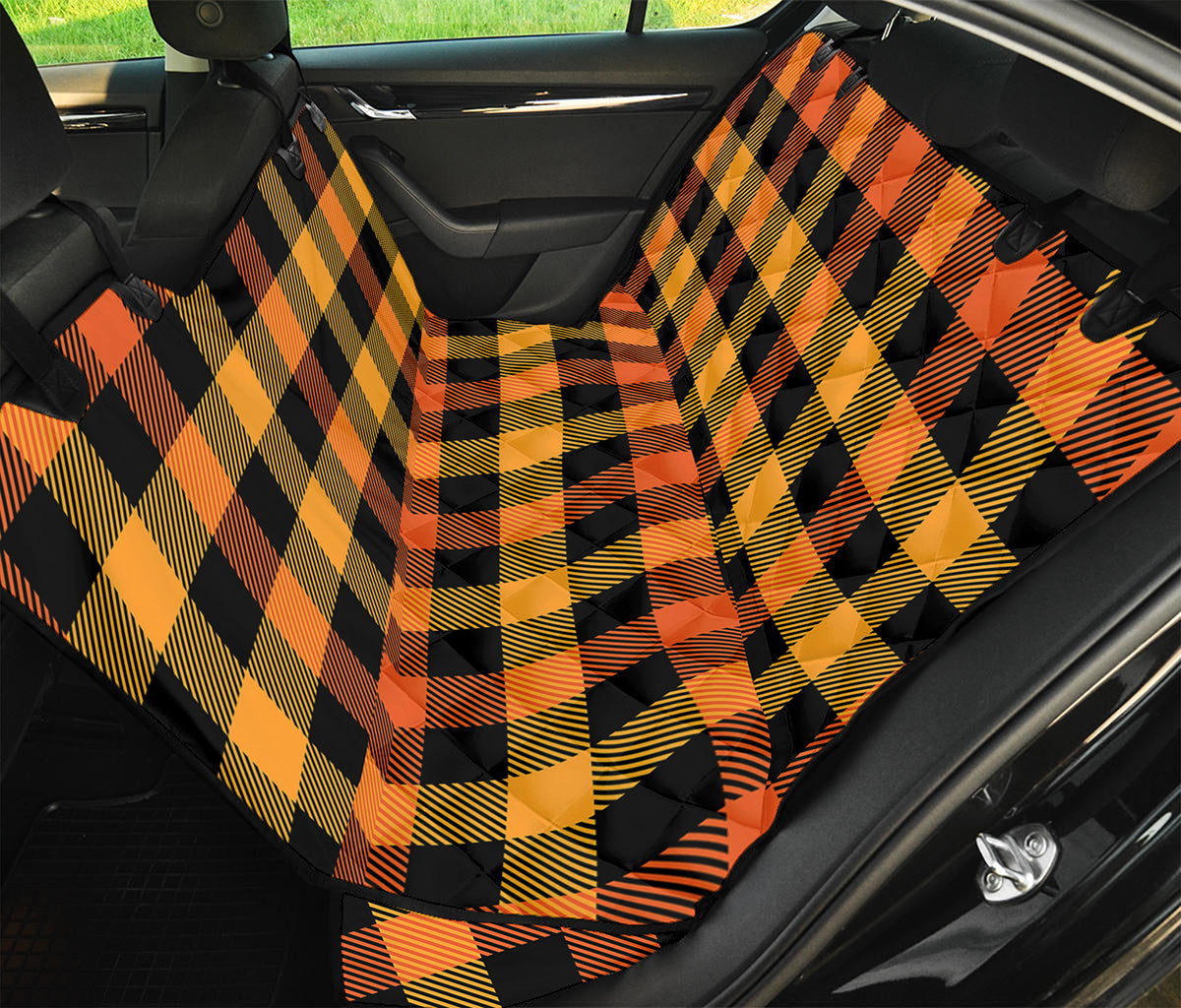 Orange And Black Buffalo Plaid Print Pet Car Back Seat Cover
