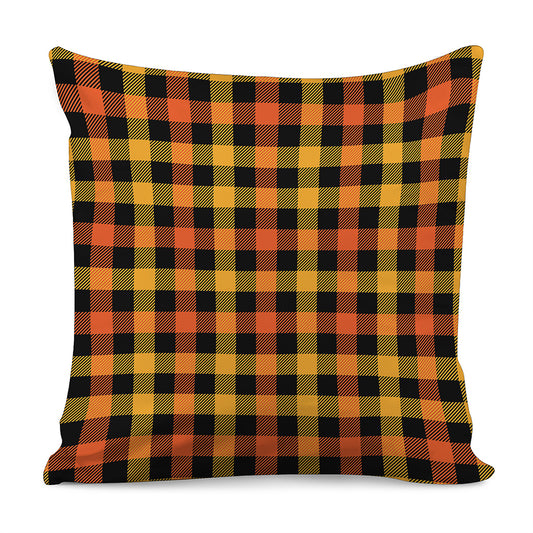 Orange And Black Buffalo Plaid Print Pillow Cover