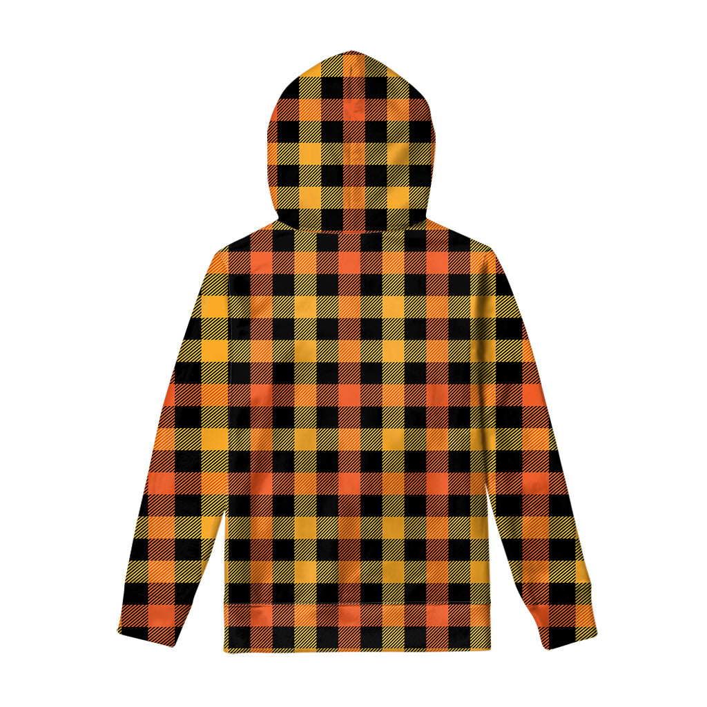 Orange And Black Buffalo Plaid Print Pullover Hoodie