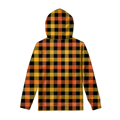 Orange And Black Buffalo Plaid Print Pullover Hoodie