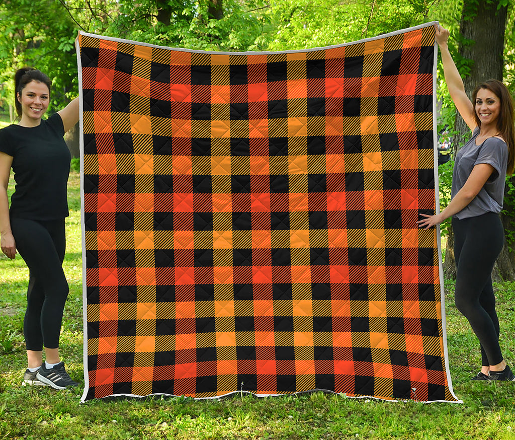 Orange And Black Buffalo Plaid Print Quilt