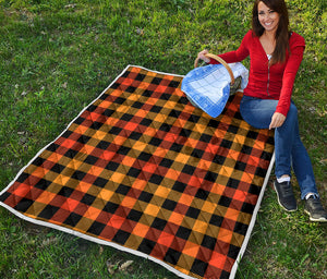 Orange And Black Buffalo Plaid Print Quilt