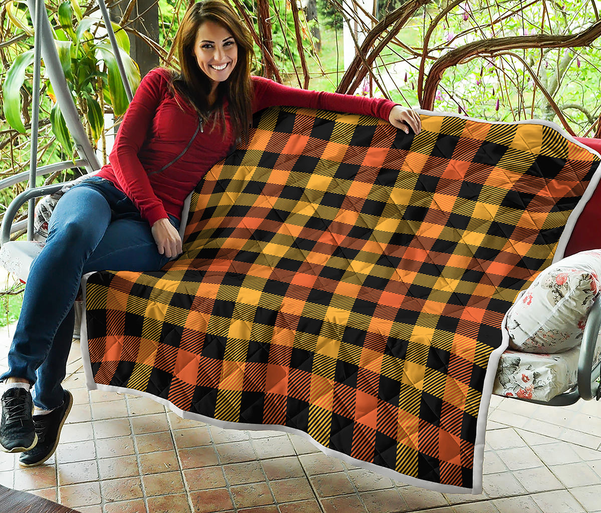 Orange And Black Buffalo Plaid Print Quilt