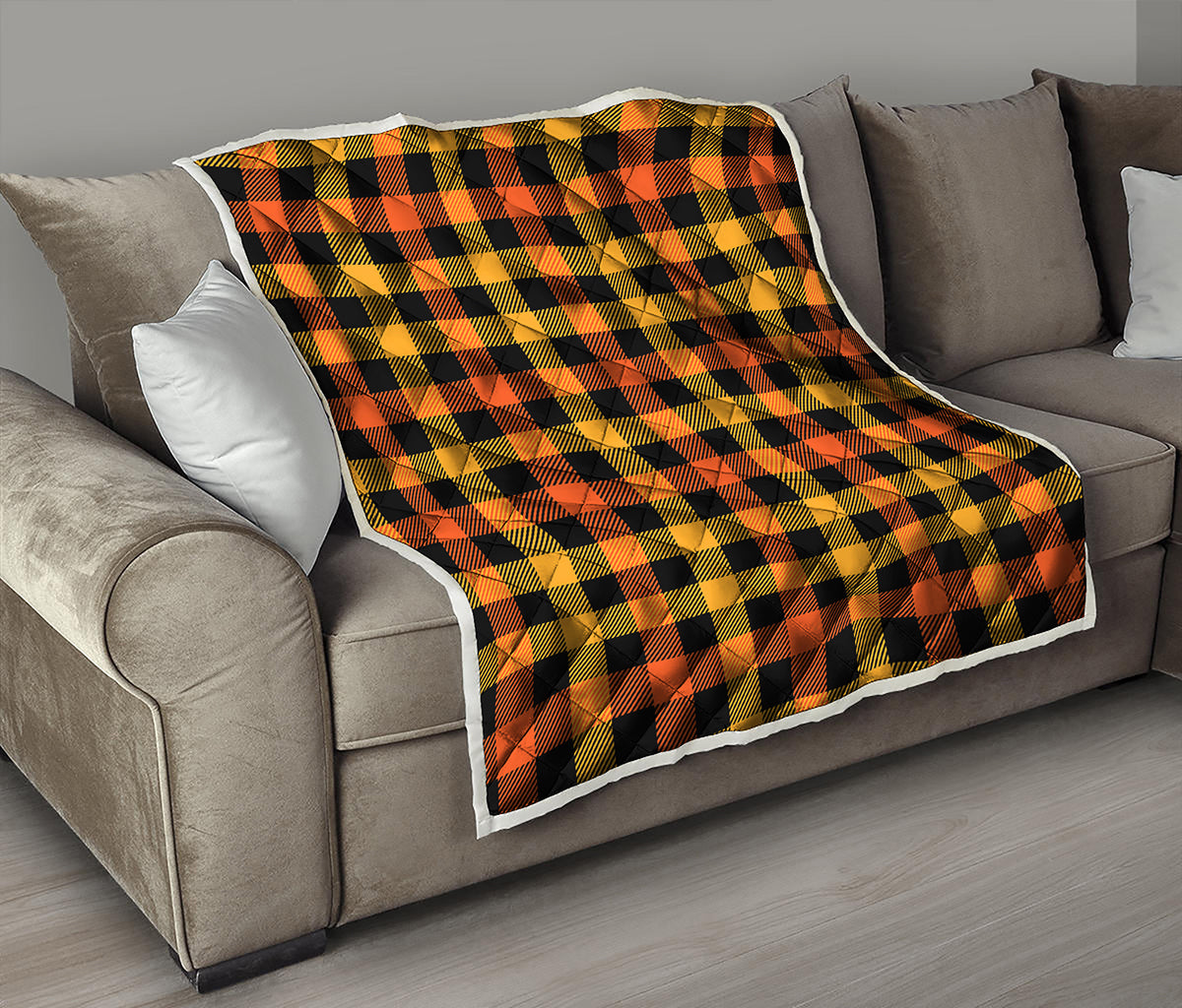 Orange And Black Buffalo Plaid Print Quilt