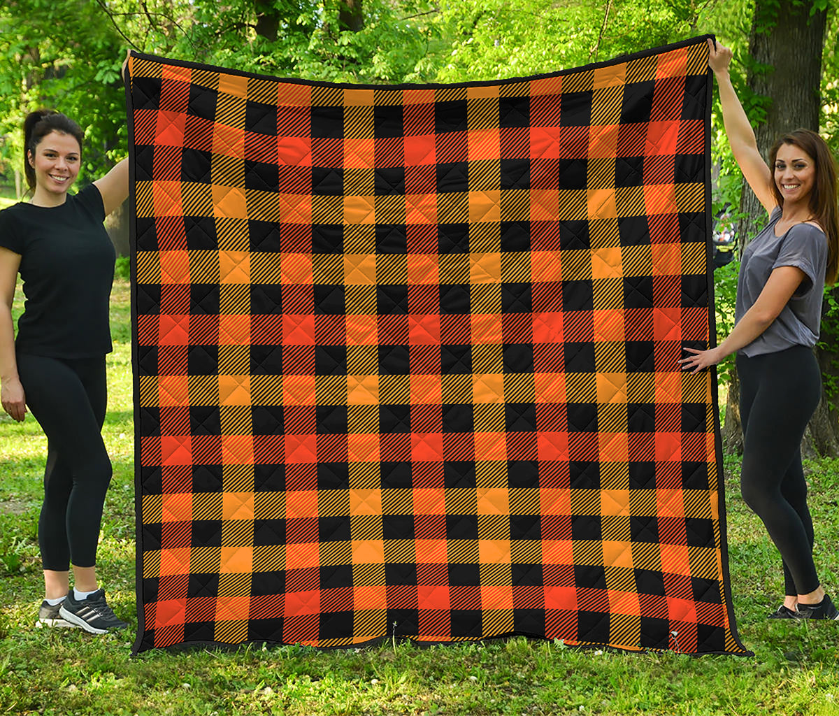 Orange And Black Buffalo Plaid Print Quilt