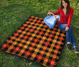 Orange And Black Buffalo Plaid Print Quilt