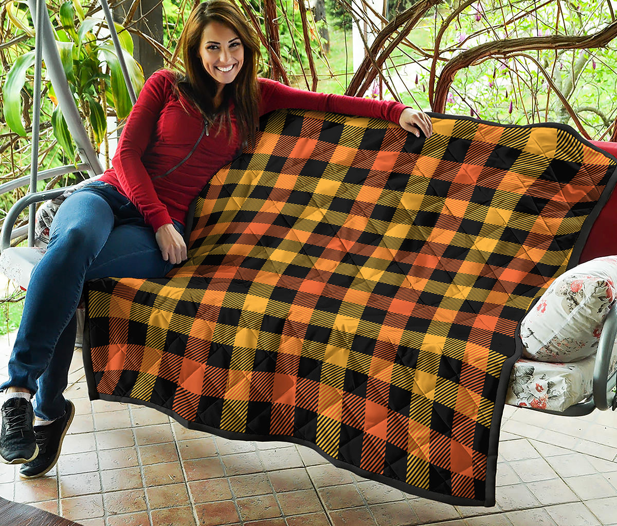 Orange And Black Buffalo Plaid Print Quilt