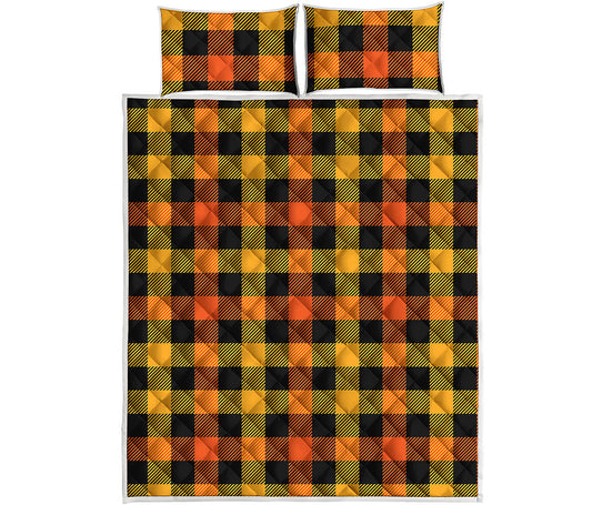 Orange And Black Buffalo Plaid Print Quilt Bed Set