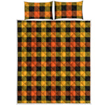 Orange And Black Buffalo Plaid Print Quilt Bed Set