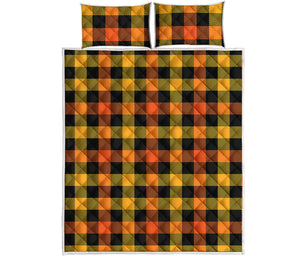 Orange And Black Buffalo Plaid Print Quilt Bed Set