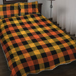 Orange And Black Buffalo Plaid Print Quilt Bed Set