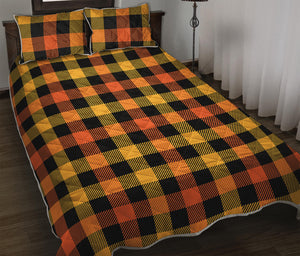 Orange And Black Buffalo Plaid Print Quilt Bed Set