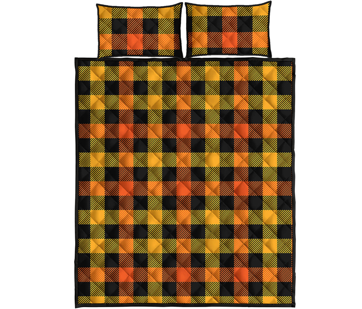 Orange And Black Buffalo Plaid Print Quilt Bed Set