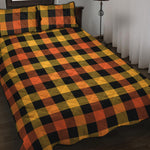 Orange And Black Buffalo Plaid Print Quilt Bed Set