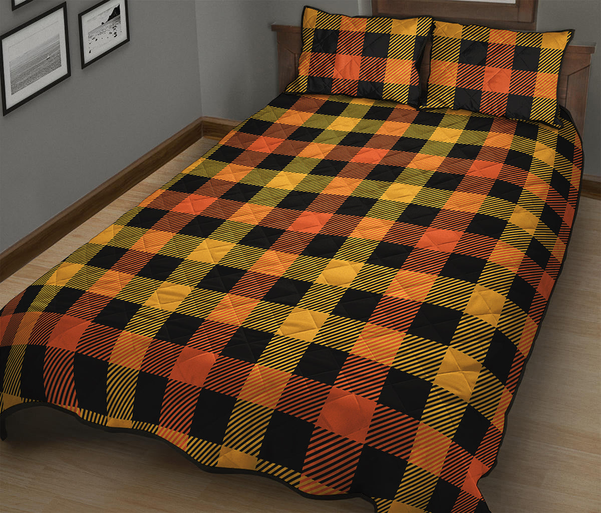 Orange And Black Buffalo Plaid Print Quilt Bed Set