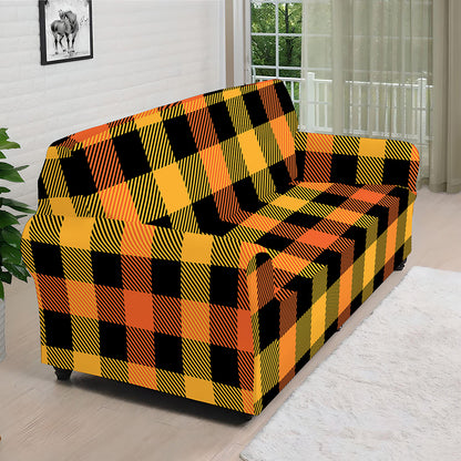 Orange And Black Buffalo Plaid Print Sofa Cover
