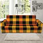 Orange And Black Buffalo Plaid Print Sofa Slipcover