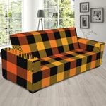 Orange And Black Buffalo Plaid Print Sofa Slipcover