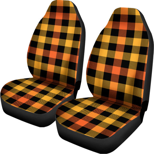 Orange And Black Buffalo Plaid Print Universal Fit Car Seat Covers
