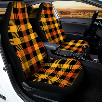 Orange And Black Buffalo Plaid Print Universal Fit Car Seat Covers