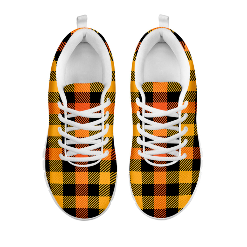 Orange And Black Buffalo Plaid Print White Sneakers