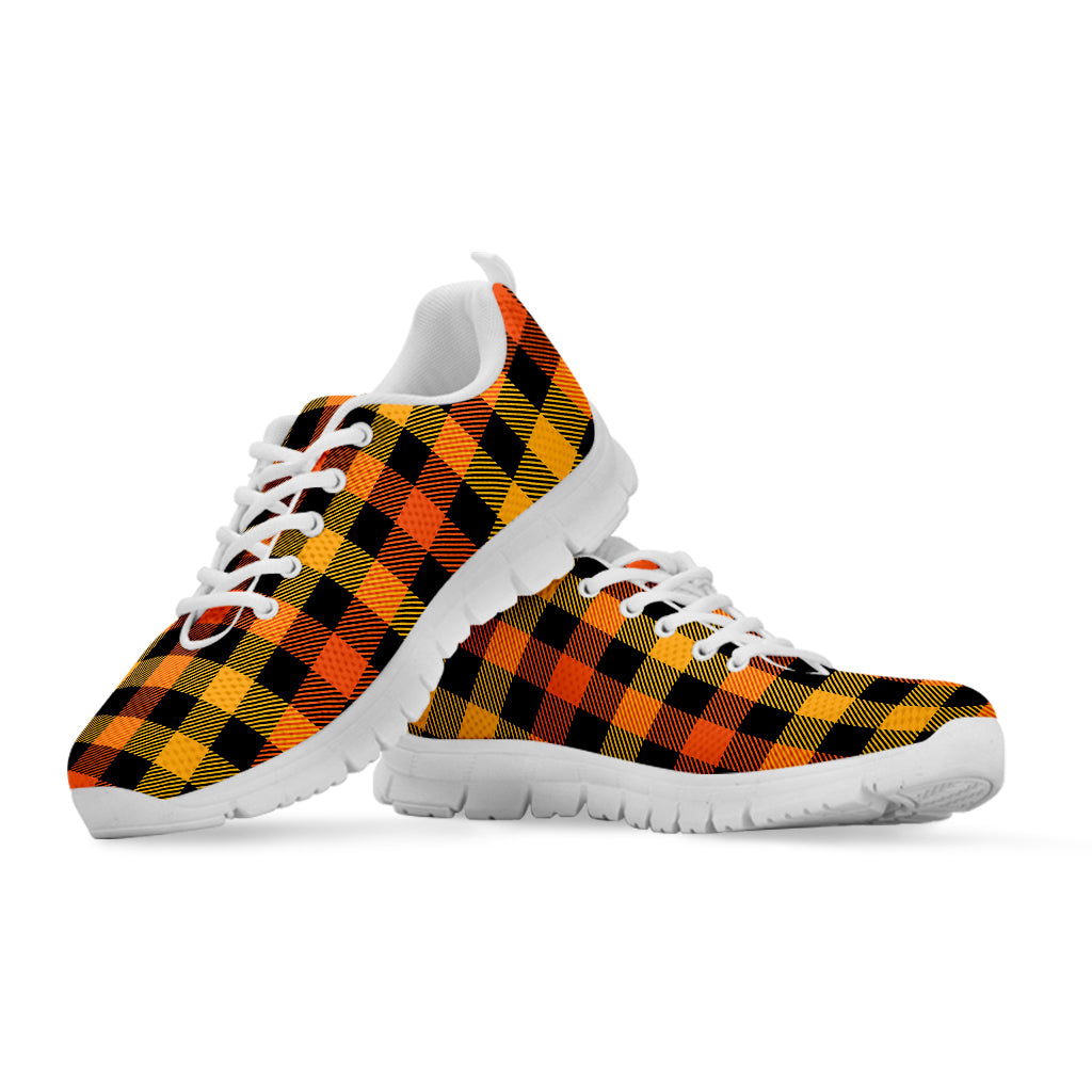 Orange And Black Buffalo Plaid Print White Sneakers