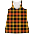 Orange And Black Buffalo Plaid Print Women's Racerback Tank Top