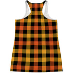 Orange And Black Buffalo Plaid Print Women's Racerback Tank Top