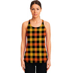 Orange And Black Buffalo Plaid Print Women's Racerback Tank Top