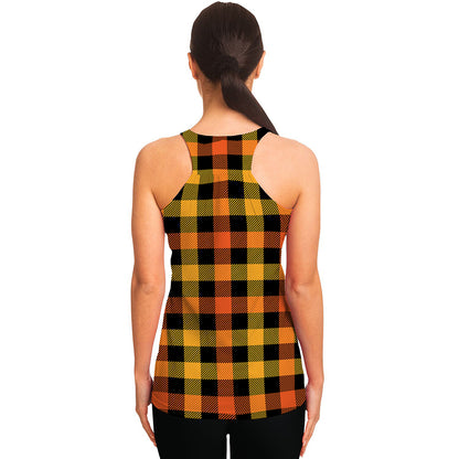 Orange And Black Buffalo Plaid Print Women's Racerback Tank Top