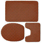 Orange And Black Checkered Pattern Print 3 Piece Bath Mat Set
