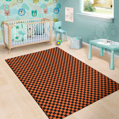 Orange And Black Checkered Pattern Print Area Rug