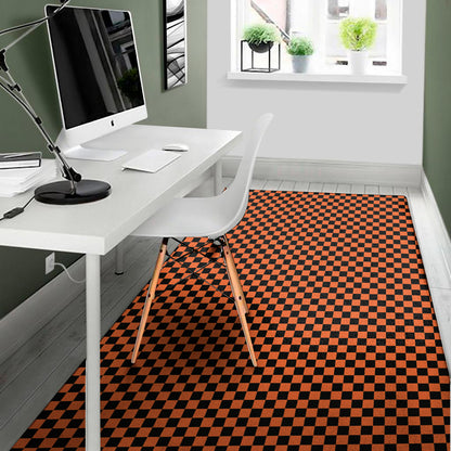 Orange And Black Checkered Pattern Print Area Rug